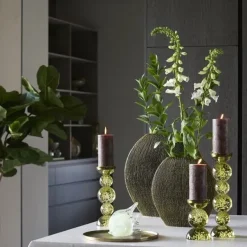 Light en Living Kaarsenhouder Ø9,5x34 cm ITINGA glas bubbel olijf groen