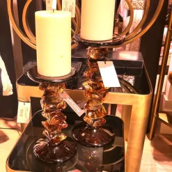 Light en Living Kaarsenhouder Ø11,5x23 cm ESTIVA glas amber+donker bruin