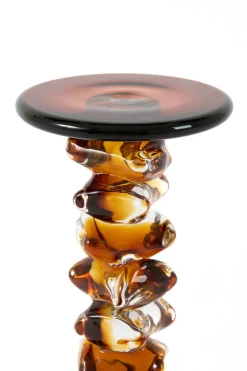 Light en Living Kaarsenhouder Ø12,5x28 cm ESTIVA glas amber+donker bruin