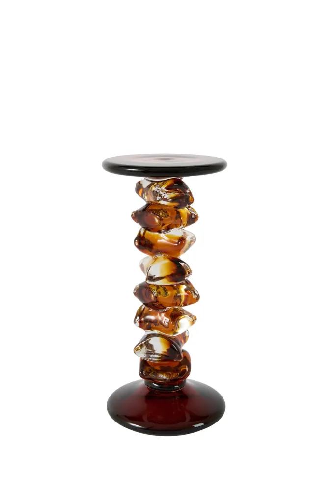Light en Living Kaarsenhouder Ø12,5x28 cm ESTIVA glas amber+donker bruin
