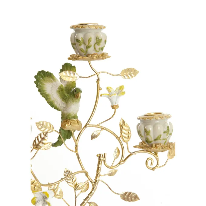 Light en Living Kandelaar 3L 26x13x37 cm PARROT crème-groen-geel+licht goud