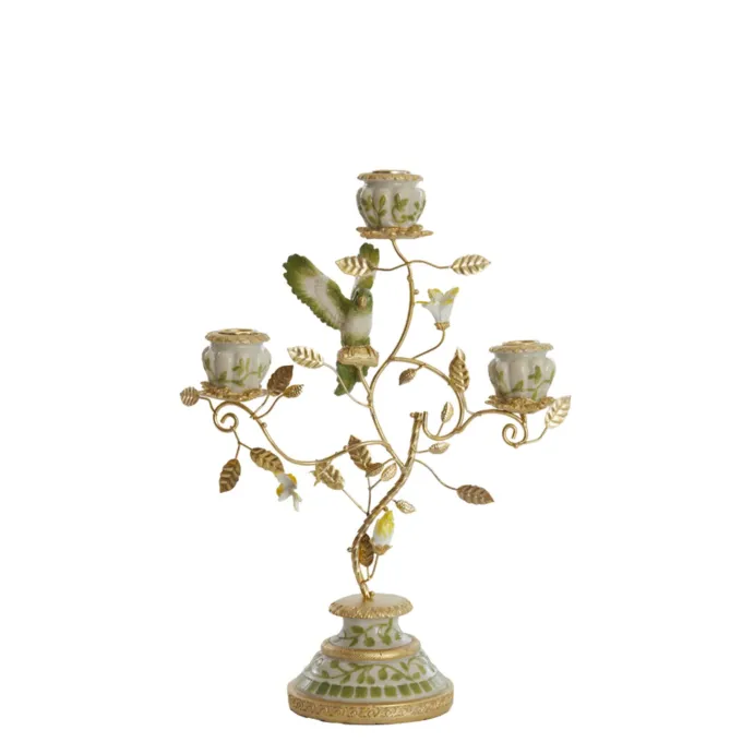 Light en Living Kandelaar 3L 26x13x37 cm PARROT crème-groen-geel+licht goud
