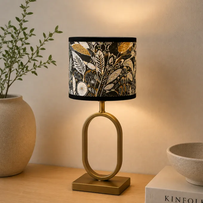 Light en Living Kap cilinder 20-20-15 cm FLORA zwart goud