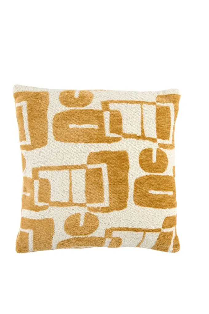 Light en Living Kussen 45x45 cm LYSS mosterd geel+crème veren gevuld