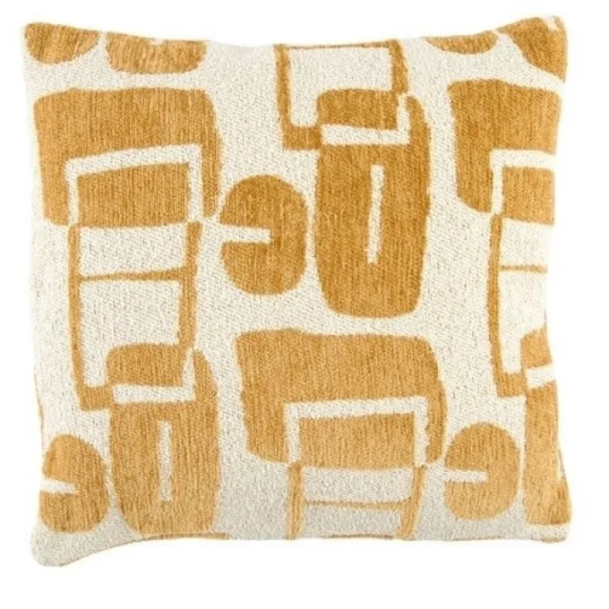 Light en Living Kussen 45x45 cm LYSS mosterd geel+crème veren gevuld