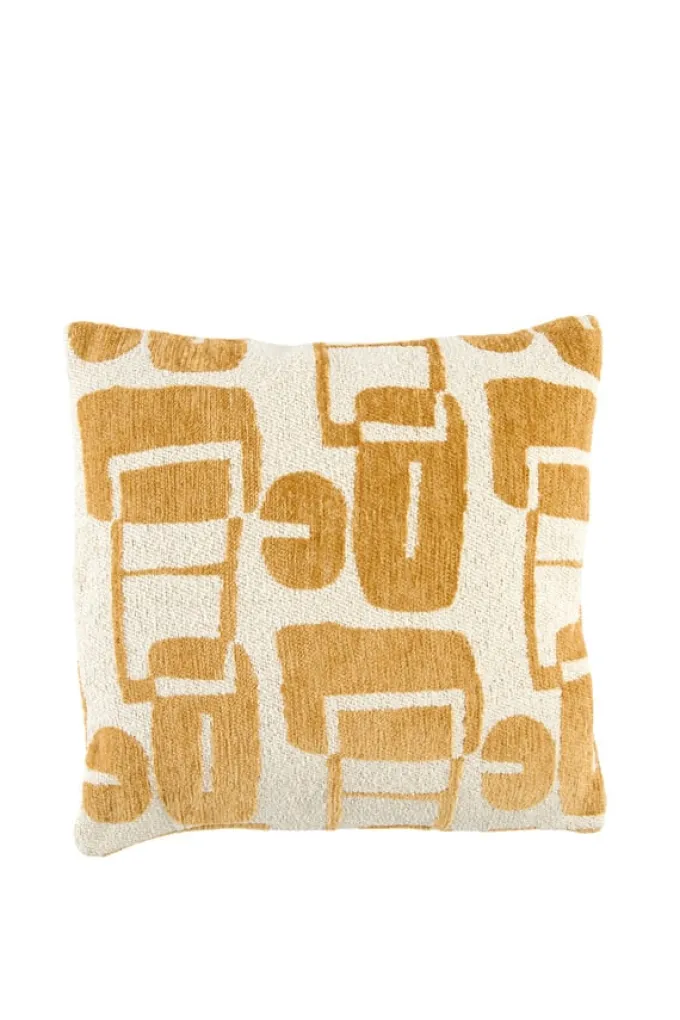 Light en Living Kussen 45x45 cm LYSS mosterd geel+crème veren gevuld