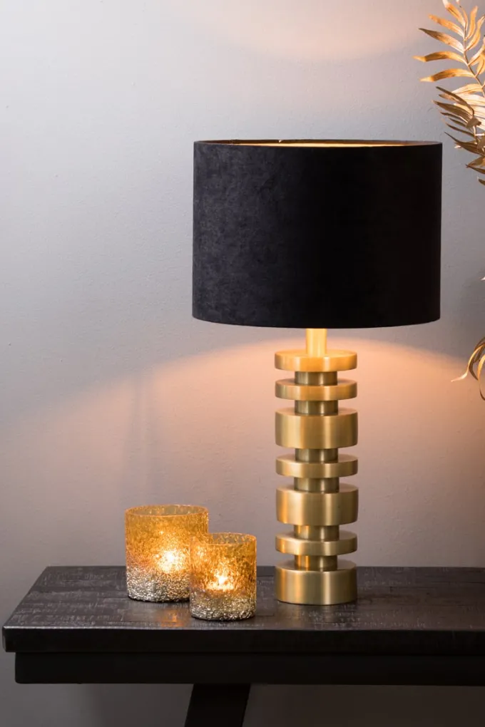 Light en Living Lampenkap cilinder VELOURS zwart-taupe - diverse maten