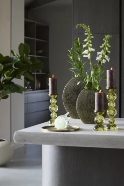 Light en Living Light & Living Kaarsenhouder ITINGA - Glas met Bubbelstructuur - Olijfgroen - Ø10x26,5 cm