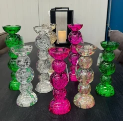 Light en Living Light & Living Kaarsenhouder ITINGA - Glas met Bubbelmotief - Helder - Ø10x26,5 cm