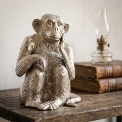 Light en Living Ornament Aap Nikkel - Stijlvol Dierenbeeldje van Light & Living