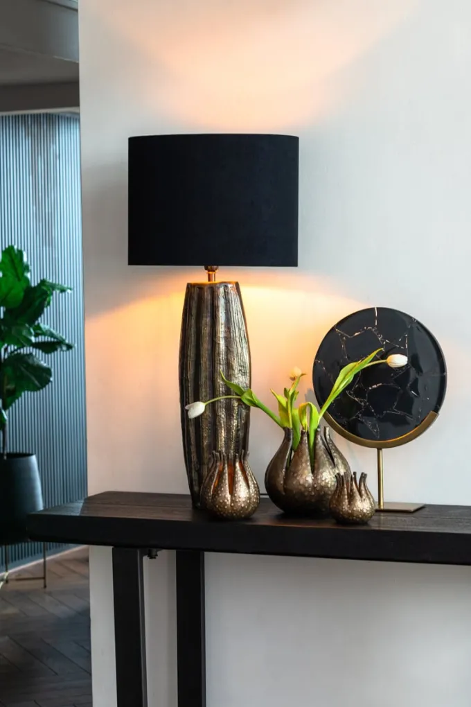 Light en Living Ornament op voet GOUYA 25x10x35 cm - Zwart Agaat & Antiek Brons