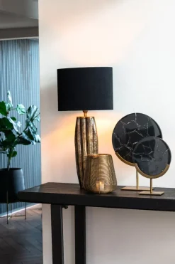 Light en Living Ornament op voet GOUYA 25x10x35 cm - Zwart Agaat & Antiek Brons