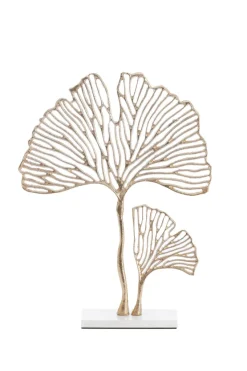 Light en Living Ornament op voet 36x10x48 cm LEAF goud+marmer wit