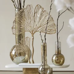 Light en Living Ornament op voet 36x10x48 cm LEAF goud+marmer wit