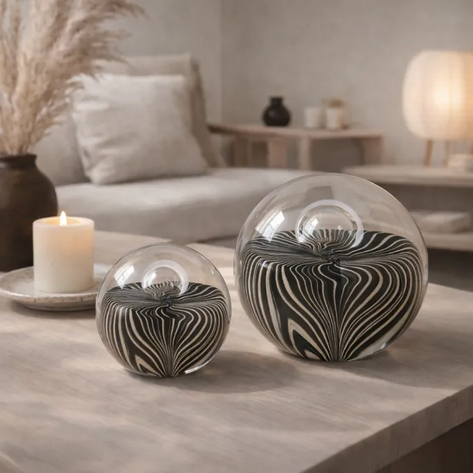 Light en Living Ornament Ø8x8 cm MATHYAS glas zwart + wit