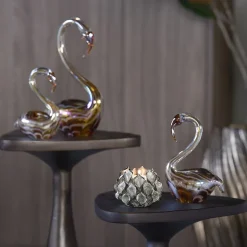 Light en Living Ornament 12x7x17 cm SWAN glas bruin+crème