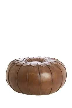 Light en Living Poef Ø58x32 cm CALIMA leer bruin