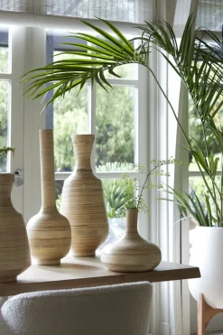 Light en Living Pot deco op voet Ø36x50 cm KARUNA hout+mat crème