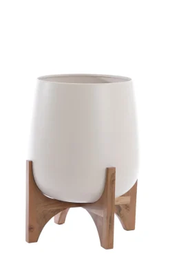 Light en Living Pot deco op voet Ø44x53 cm KARUNA hout+mat crème