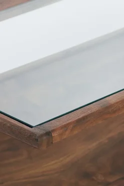 Light en Living Salontafel 112x70x41 cm YUKI acacia hout donker bruin+glas