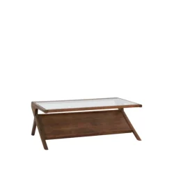 Light en Living Salontafel 112x70x41 cm YUKI acacia hout donker bruin+glas