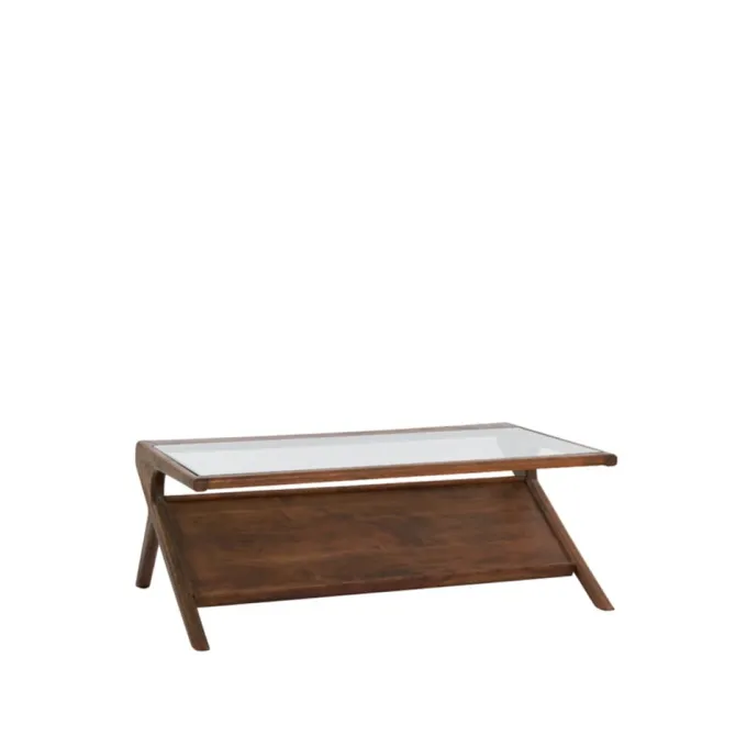 Light en Living Salontafel 112x70x41 cm YUKI acacia hout donker bruin+glas