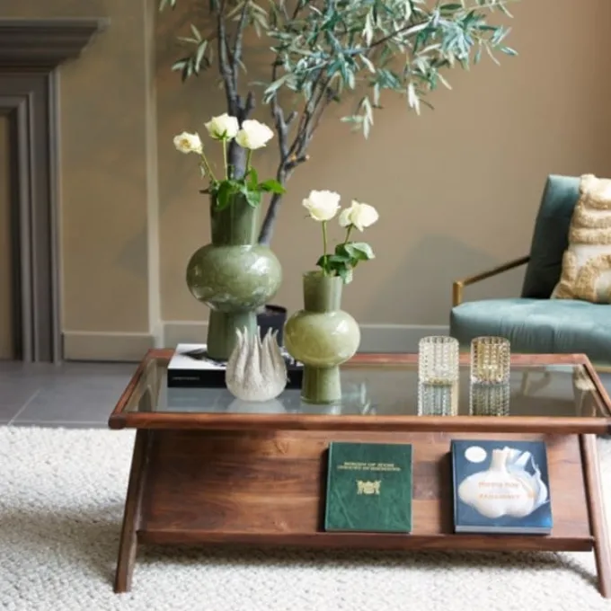 Light en Living Salontafel 112x70x41 cm YUKI acacia hout donker bruin+glas
