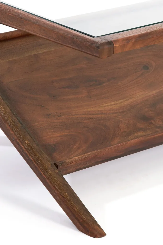 Light en Living Salontafel 112x70x41 cm YUKI acacia hout donker bruin+glas