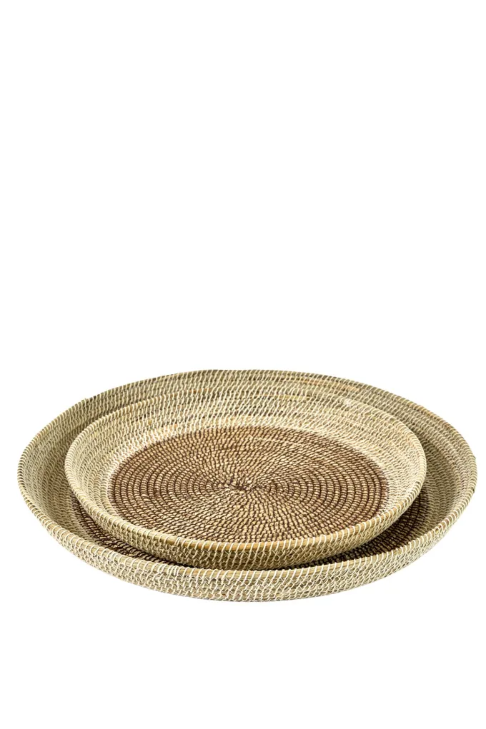 Light en Living Schaal/wandorn Set van 2 Ø40x4,5+Ø50x6 cm BURICA zeegras nat+crème