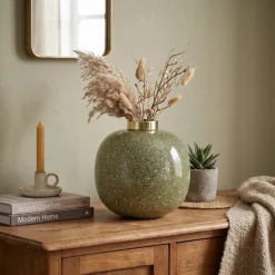 Light en Living Sfeervolle Vaas CHOW Ø26x26 cm in Groen, Wit en Goud