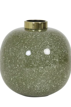 Light en Living Sfeervolle Vaas CHOW Ø26x26 cm in Groen, Wit en Goud