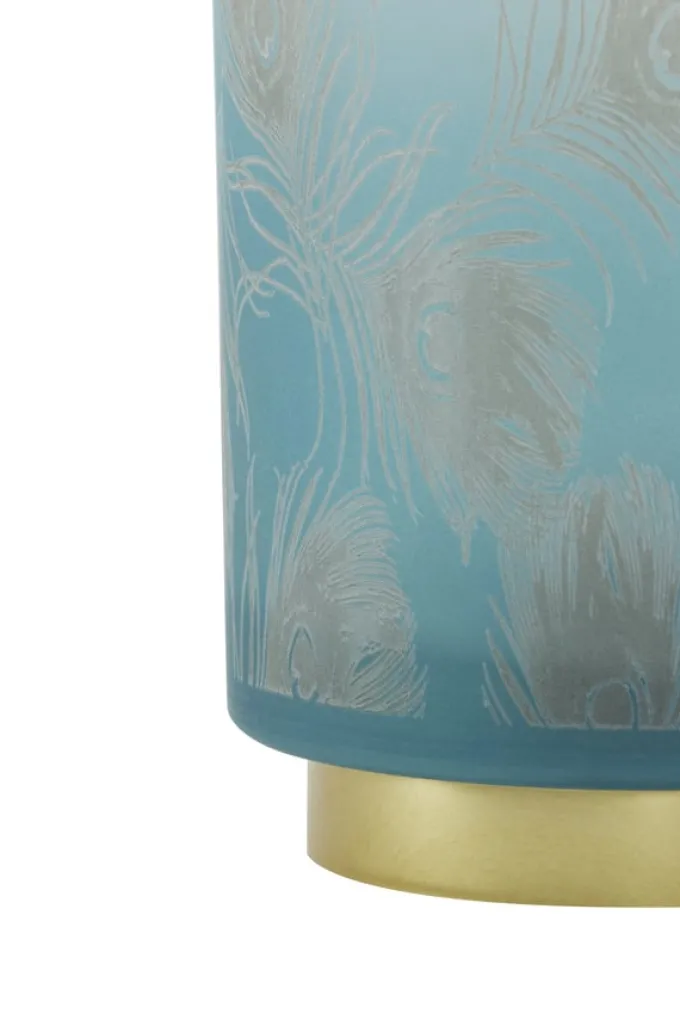 Light en Living Tafellamp LED PEACOCK glas turquoise en goud - 2 maten