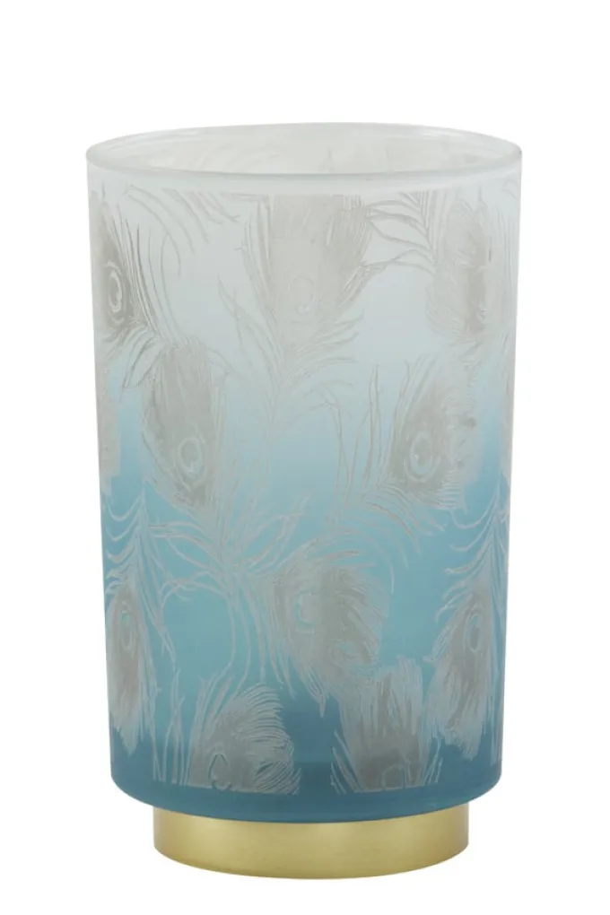 Light en Living Tafellamp LED PEACOCK glas turquoise en goud - 2 maten