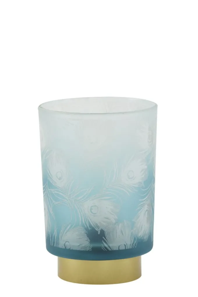 Light en Living Tafellamp LED PEACOCK glas turquoise en goud - 2 maten