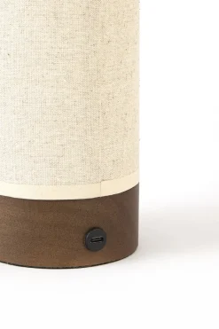 Light en Living Tafellamp LED Ø10x25 cm BRYLO linnen naturel+hout dnkr bruin