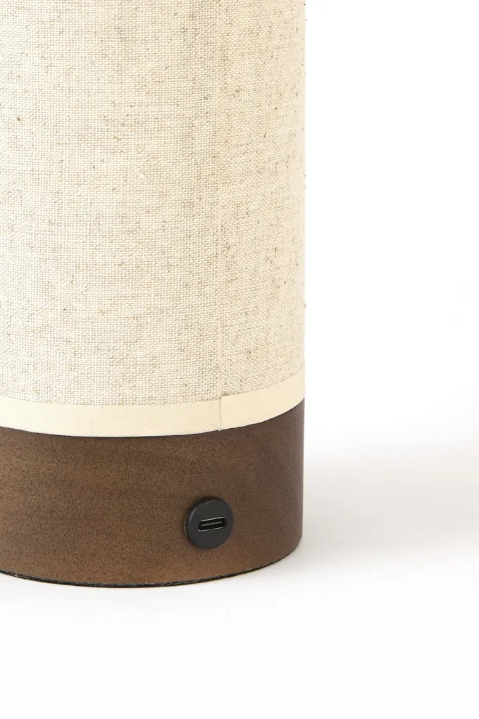 Light en Living Tafellamp LED Ø10x25 cm BRYLO linnen naturel+hout dnkr bruin