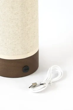 Light en Living Tafellamp LED Ø10x25 cm BRYLO linnen naturel+hout dnkr bruin