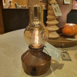 Light en Living Tafellamp LED Ø13x21,5 cm ZENY hout print d bruin+glas amber