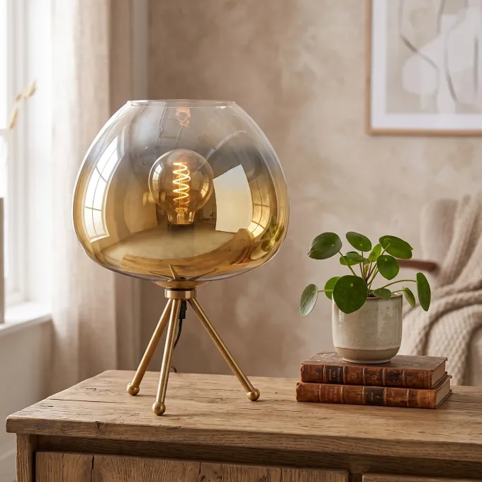 Light en Living Tafellamp MAYSON glas goud-helder Ø30x43 cm van Light & Living