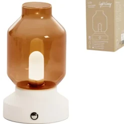 Light en Living Tafellamp Merey LED oplaadbaar bruin crème 19 cm