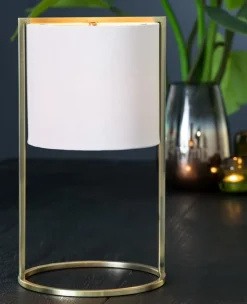 Light en Living Tafellamp SANTOS groot Ø 25x45 - Licht roze kap - antique brass frame