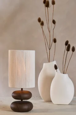 Light en Living Tafellamp Ø22x50,5 cm DANIALO hout print donkerbruin+touw crème