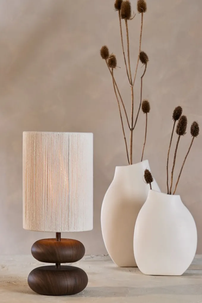 Light en Living Tafellamp Ø22x50,5 cm DANIALO hout print donkerbruin+touw crème