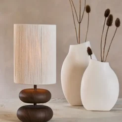 Light en Living Tafellamp Ø22x50,5 cm DANIALO hout print donkerbruin+touw crème