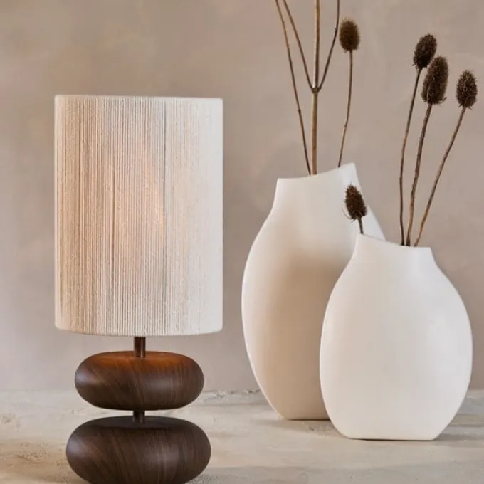 Light en Living Tafellamp Ø22x50,5 cm DANIALO hout print donkerbruin+touw crème