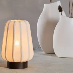 Light en Living Tafellamp Ø20x29 cm BIBURY hout print donker bruin+wit
