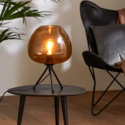 Light en Living Tafellamp Ø30x43 cm MAYSON mat zwart+glas bruin