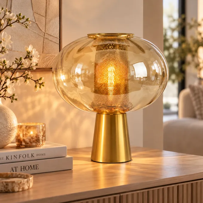 Light en Living Tafellamp Ø35x38 cm MINDELO glas amber+goud