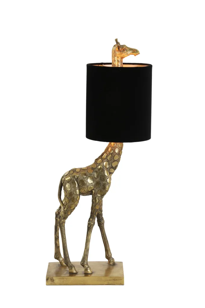 Light en Living Tafellamp 26x16x61 cm GIRAFFE Antiek Brons met Zwarte Velvet Kap