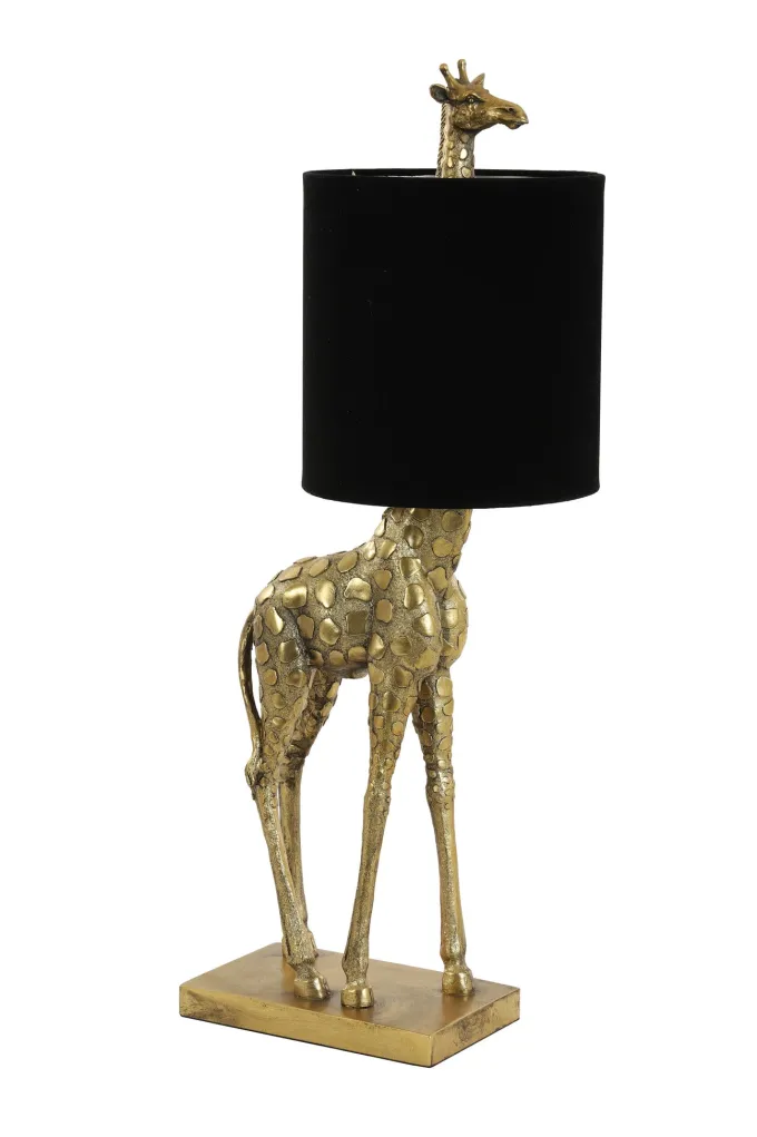 Light en Living Tafellamp 26x16x61 cm GIRAFFE Antiek Brons met Zwarte Velvet Kap